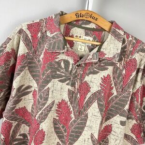 Crazy Shirts Hawaiian Polo Mens XL Red Olive Beige‎ Floral Short Sleeve Tropical